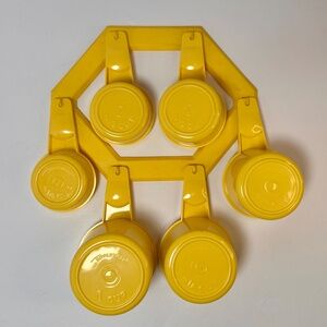Vintage Tupperware Measuring Cups & Spoons Set – Yellow – Complete w/ wall rack